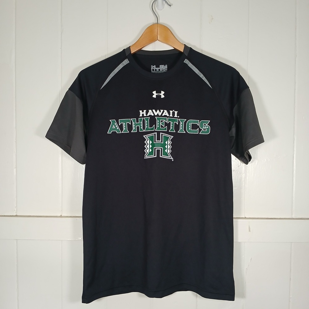 Under Armour Hawaii Rainbow Warrior Athletics T-Shirt Men S Black HeatGear Loose